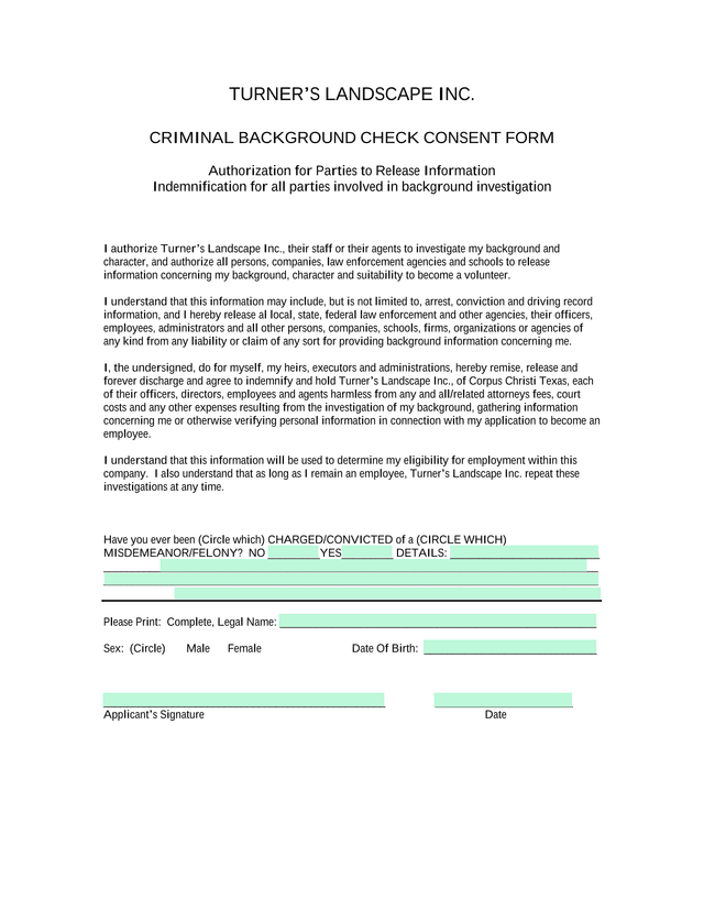 CRIMINAL BACKGROUND CHECK CONSENT FORM screenshot