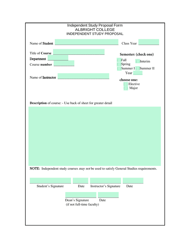 Independent Study Proposal Form screenshot