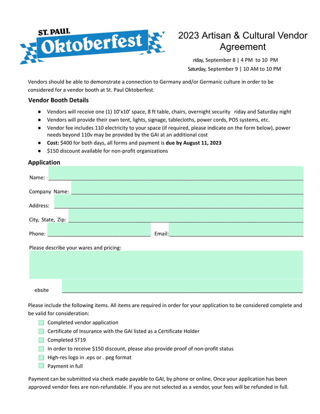 2023 Artisan  Cultural Vendor Agreement screenshot