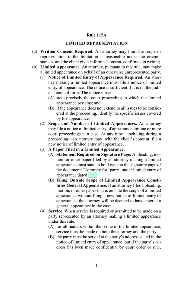 Rule 115A   Limited Representation screenshot
