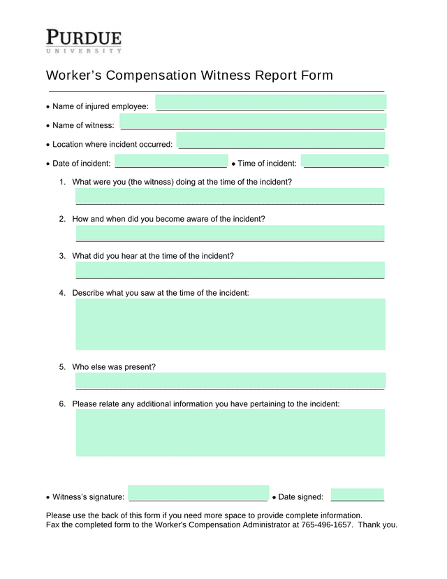 WorkerS Compensation Witness Report Form screenshot