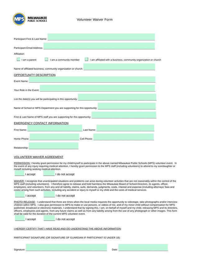 MPS Volunteer Opportunity Participation Form screenshot