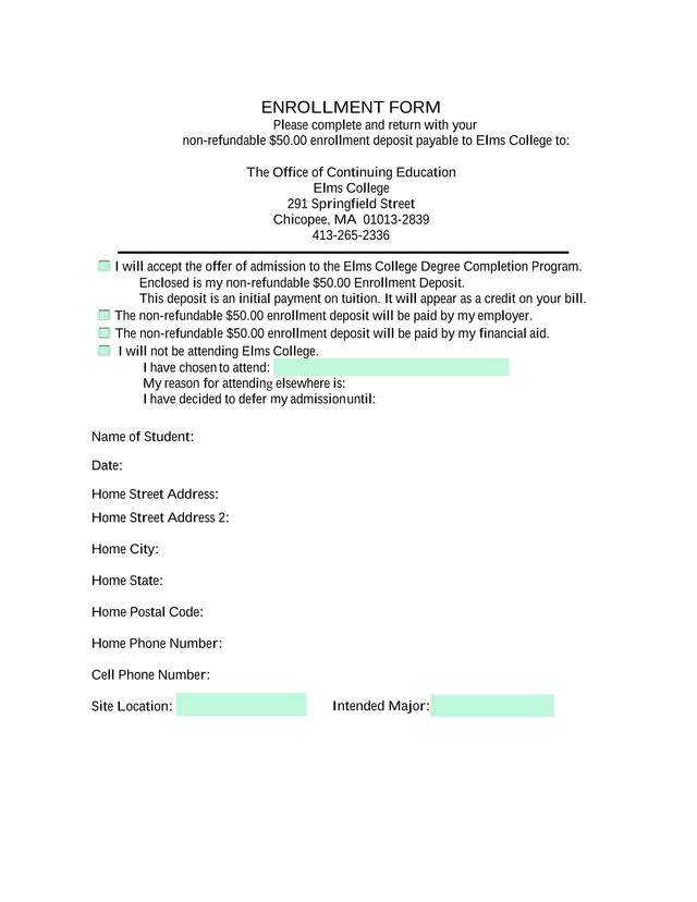 Enrollment Form screenshot