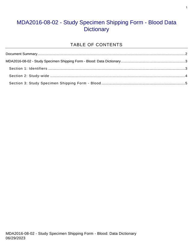MDA2016 08 02   Study Specimen Shipping Form   Blood Data Dictionary screenshot