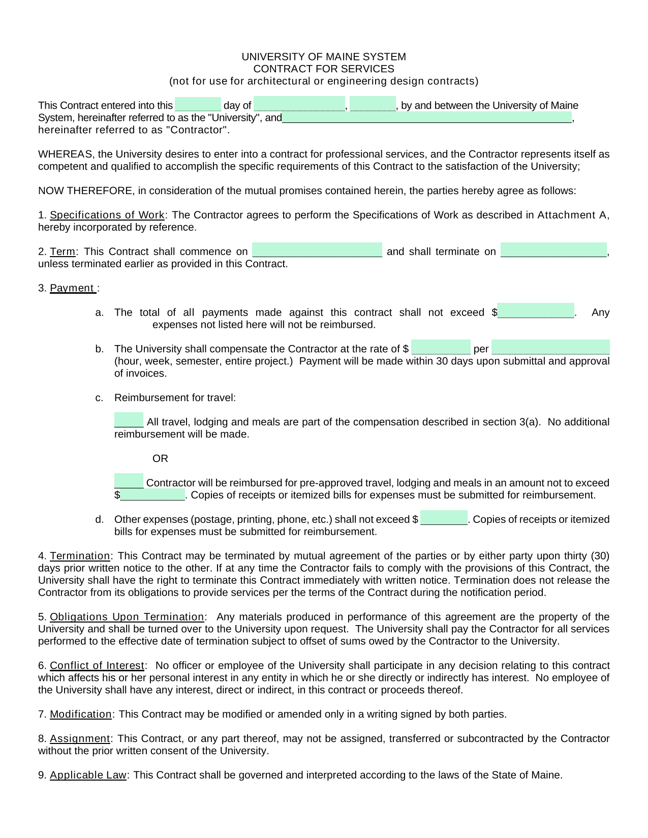 University Of Maine System Contract For Services screenshot