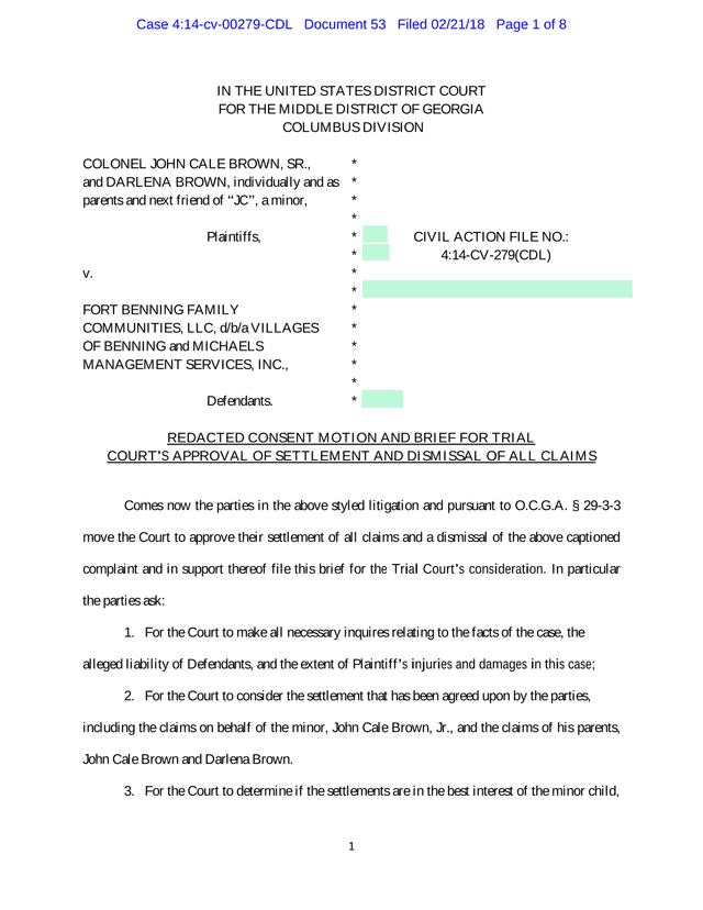 Redacted Consent Motion And Brief For Trial CourtS Approval Of Settlement And Dismissal Of All Claim screenshot