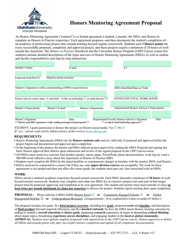 Honors Mentoring Agreement Proposal screenshot
