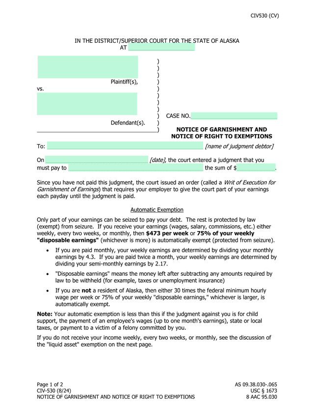 Notice Of Garnishment And Notice Of Right To Exemptions screenshot