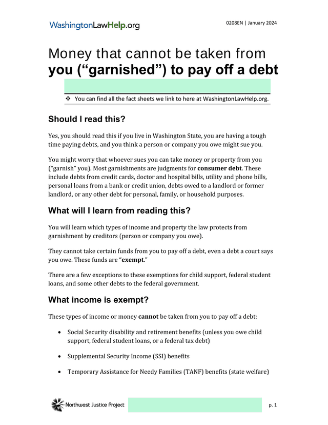 Money That Cannot Be Taken From You (Garnished) To Pay Off A Debt screenshot