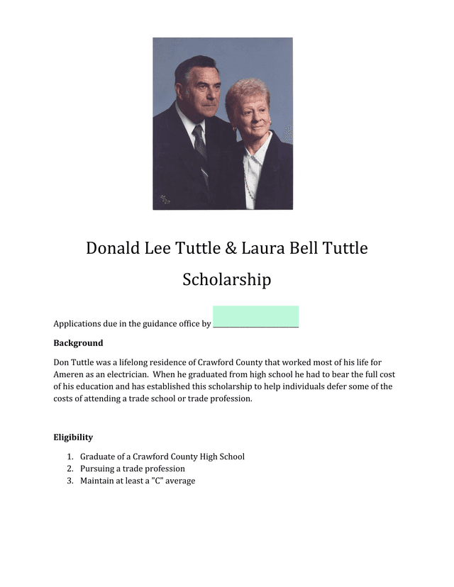 Donald Lee Tuttle  Laura Bell Tuttle Scholarship screenshot