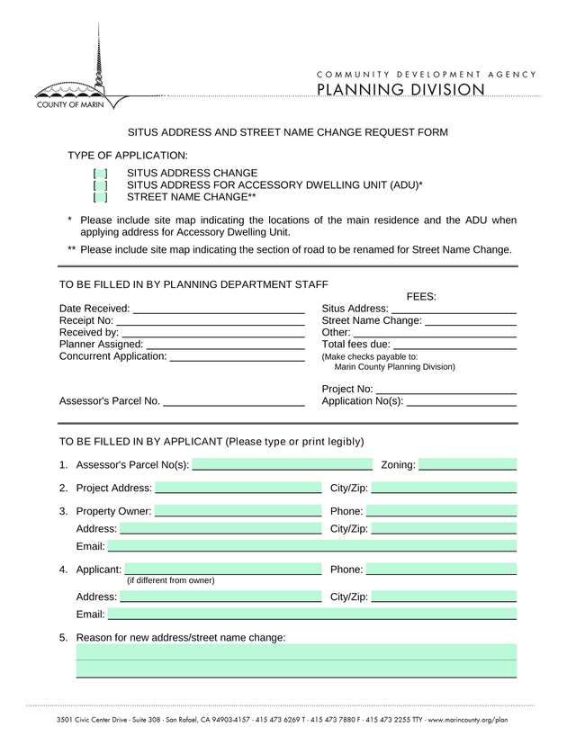 SITUS ADDRESS AND STREET NAME CHANGE REQUEST FORM screenshot