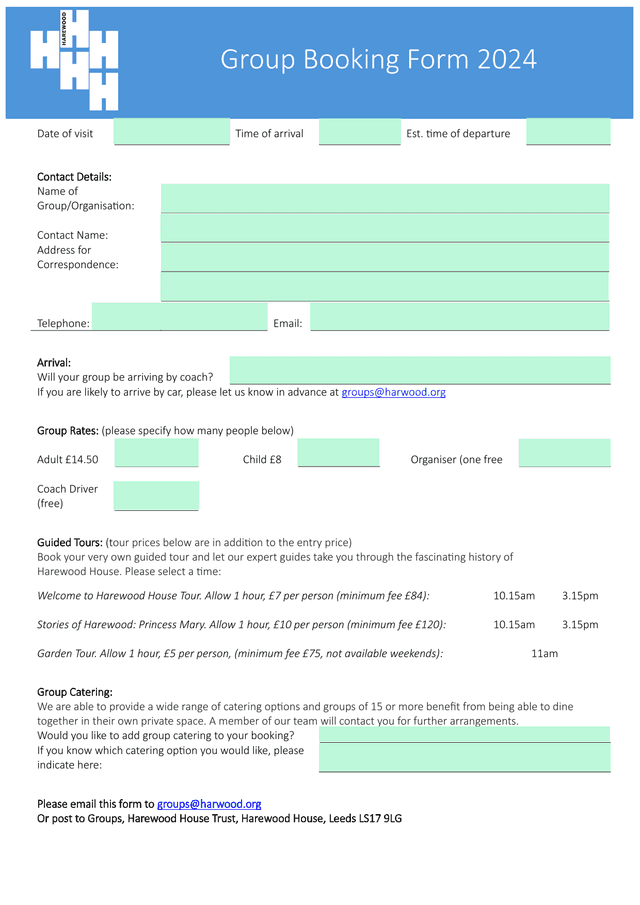Group Booking Form 2024 screenshot
