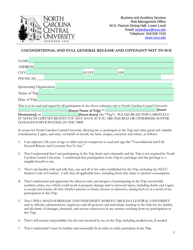 Unconditional And Full General Release And Covenant Not To Sue screenshot