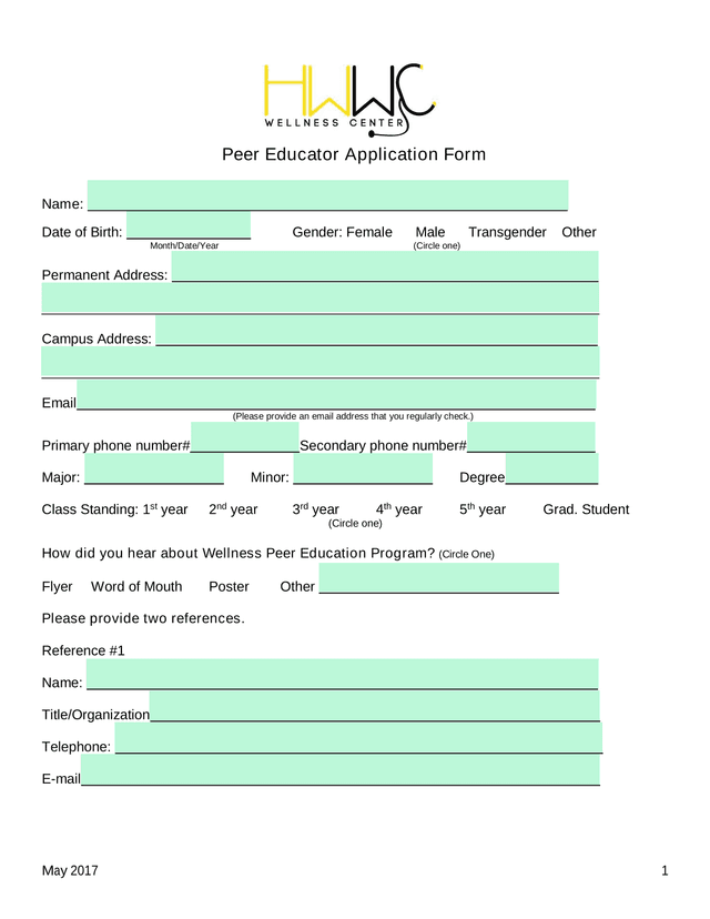 Peer Educator Application Form screenshot