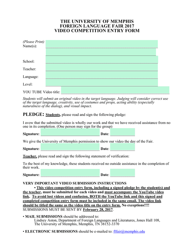 FOREIGN LANGUAGE FAIR 2017 VIDEO COMPETITION ENTRY FORM screenshot