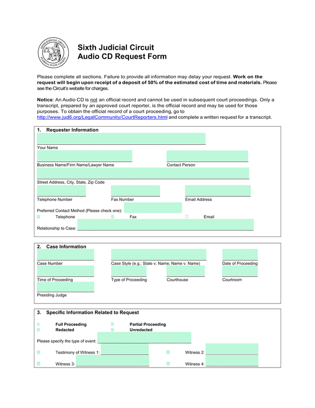 Audio CD Request Form screenshot