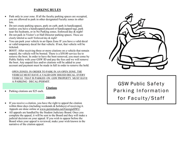GSW Public Safety Parking Information For FacultyStaff screenshot
