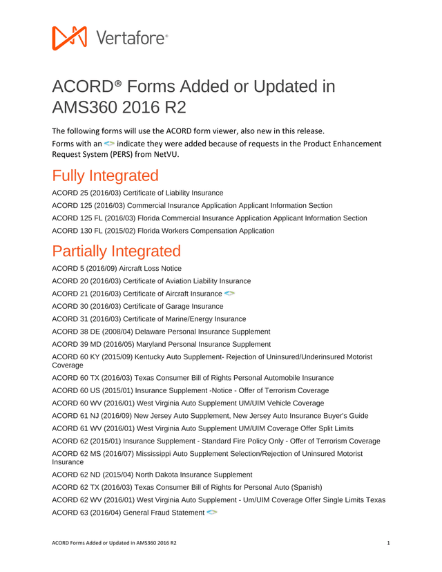 ACORD Forms Added Or Updated In AMS360 2016 R2 screenshot