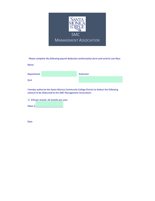 Payroll Deduction Authorization Form screenshot