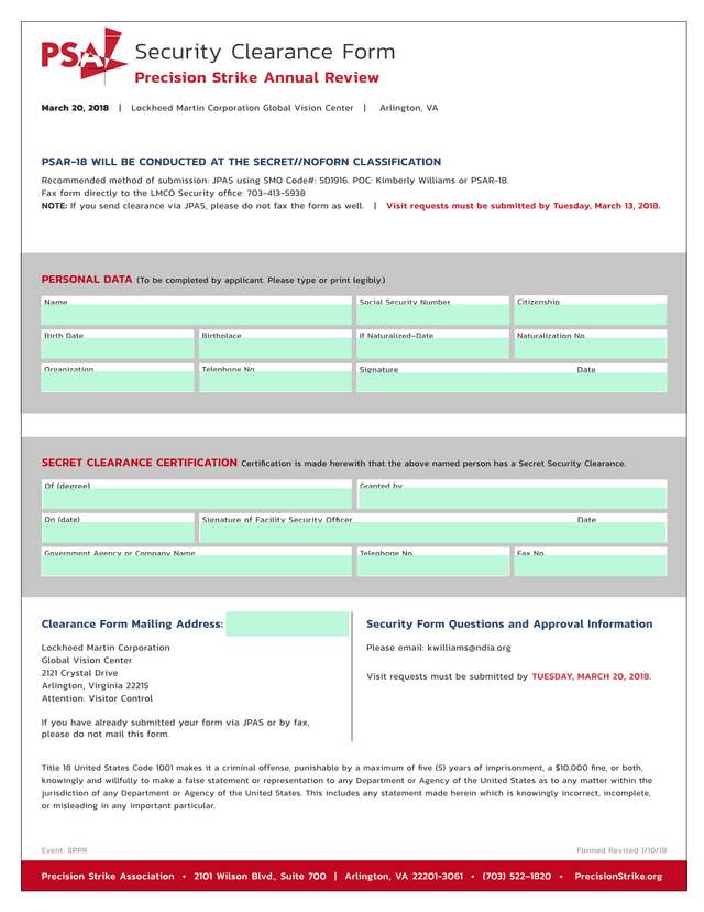 Security Clearance Form screenshot