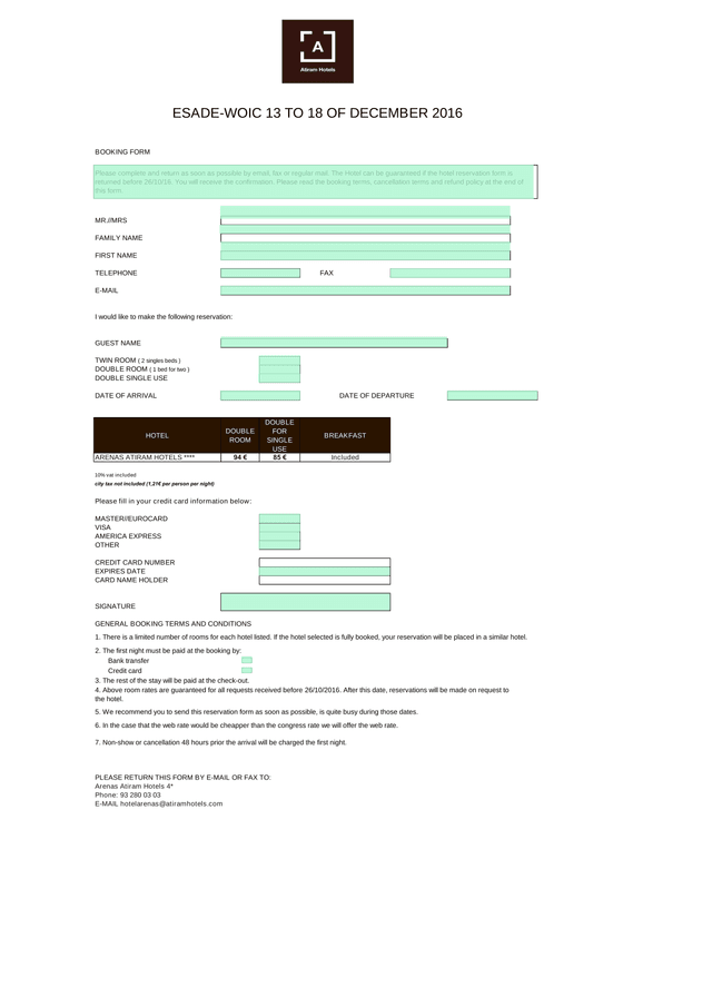 BOOKING FORM screenshot