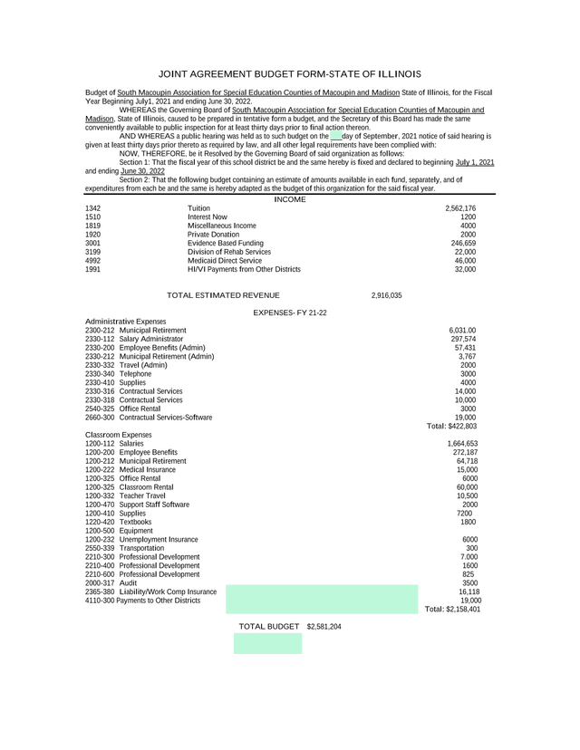 Joint Agreement Budget Form   State Of Illinois screenshot