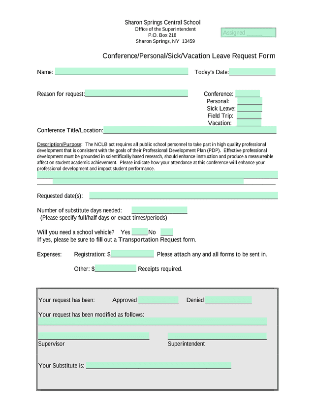 ConferencePersonalSickVacation Leave Request Form screenshot