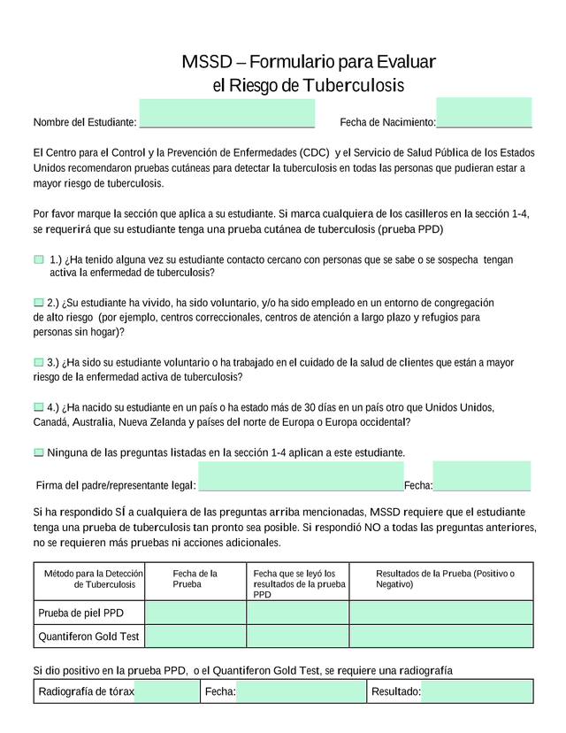 MSSD  Formulario Para Evaluar El Riesgo De Tuberculosis screenshot