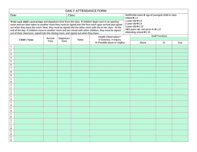 DAILY ATTENDANCE FORM screenshot
