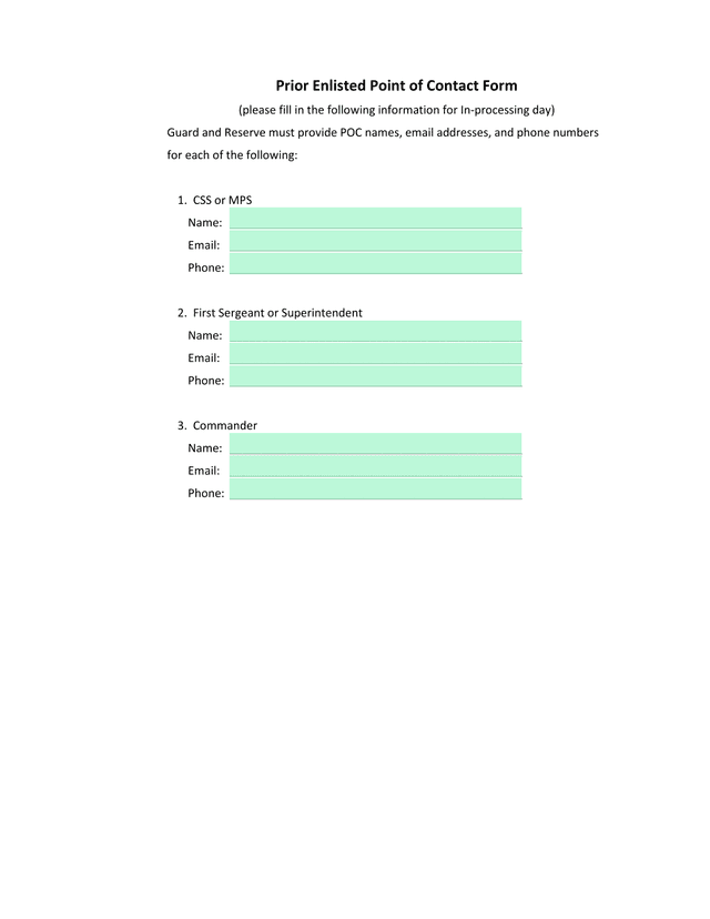 Prior Enlisted Point Of Contact Form screenshot