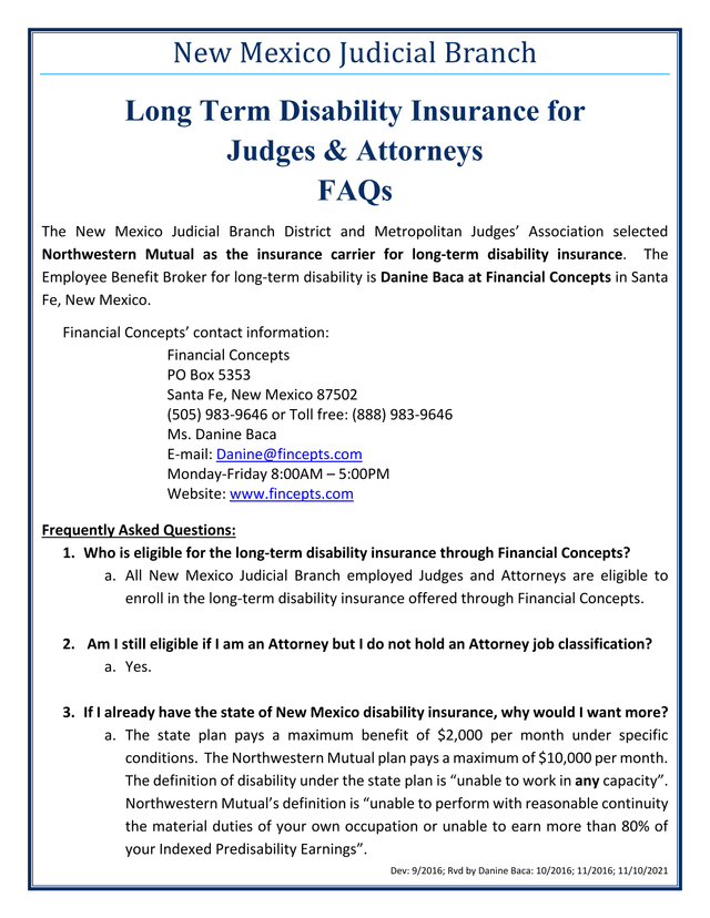 Long Term Disability Insurance For Judges  Attorneys FAQs screenshot