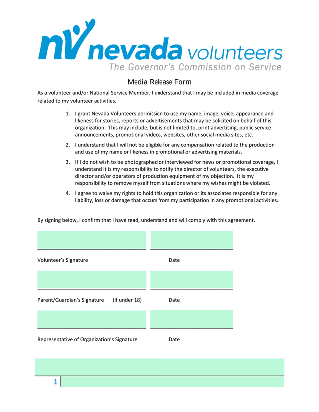 Media Release Form screenshot