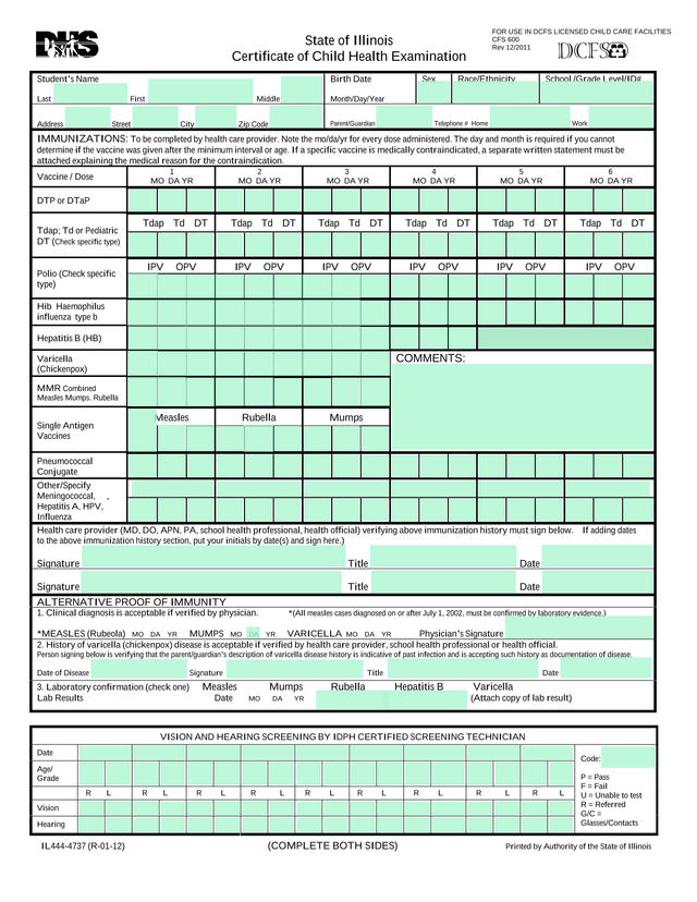 Certificate Of Child Health Examination screenshot