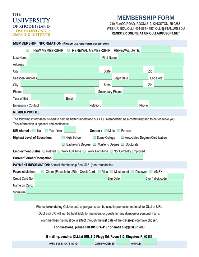MEMBERSHIP FORM screenshot