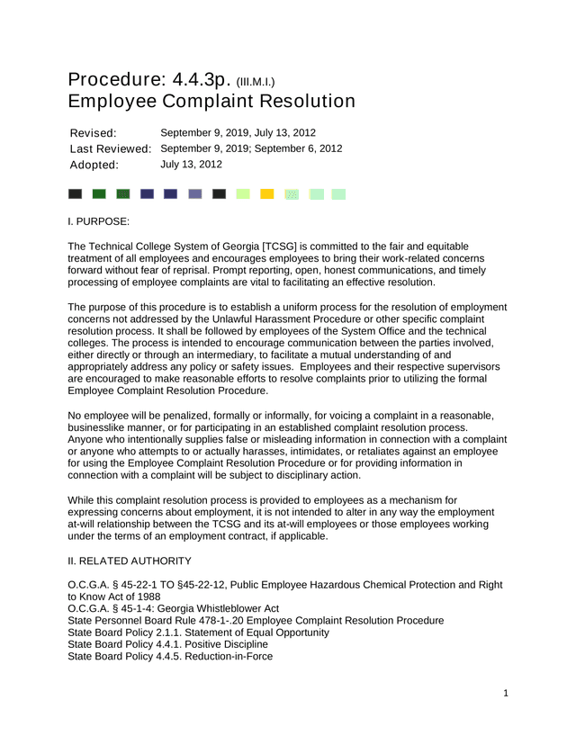 Employee Complaint Resolution Procedure screenshot
