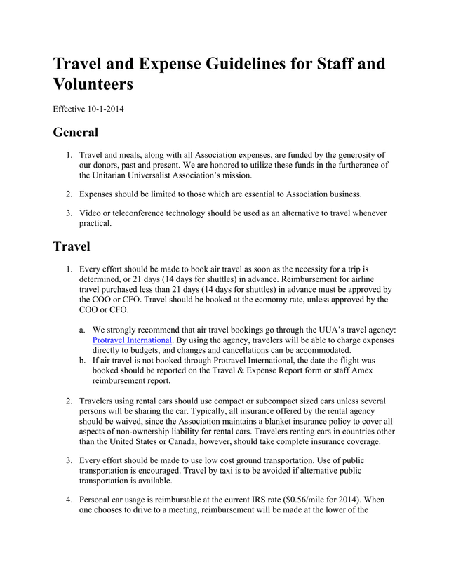 Travel And Expense Guidelines For Staff And Volunteers screenshot