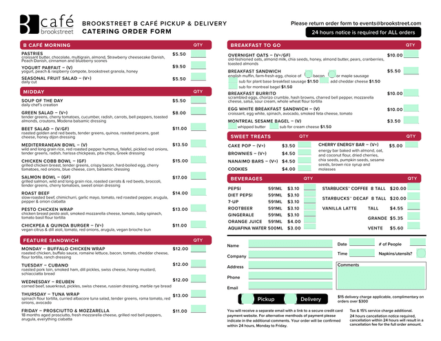 Brookstreet B Caf Pickup  Delivery Catering Order Form screenshot