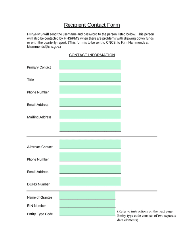 Recipient Contact Form screenshot