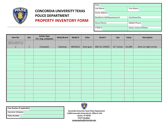 Property Inventory Form screenshot