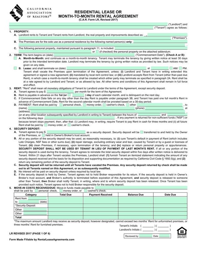 Residential Lease Agreement screenshot