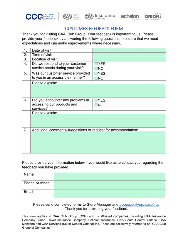 Customer Feedback Form screenshot