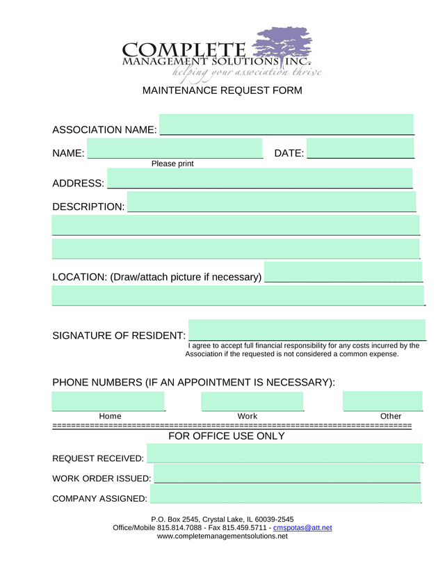 Maintenance Request Form screenshot