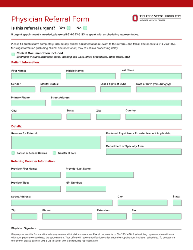Physician Referral Form screenshot