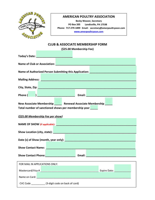 Club  Associate Membership Form screenshot