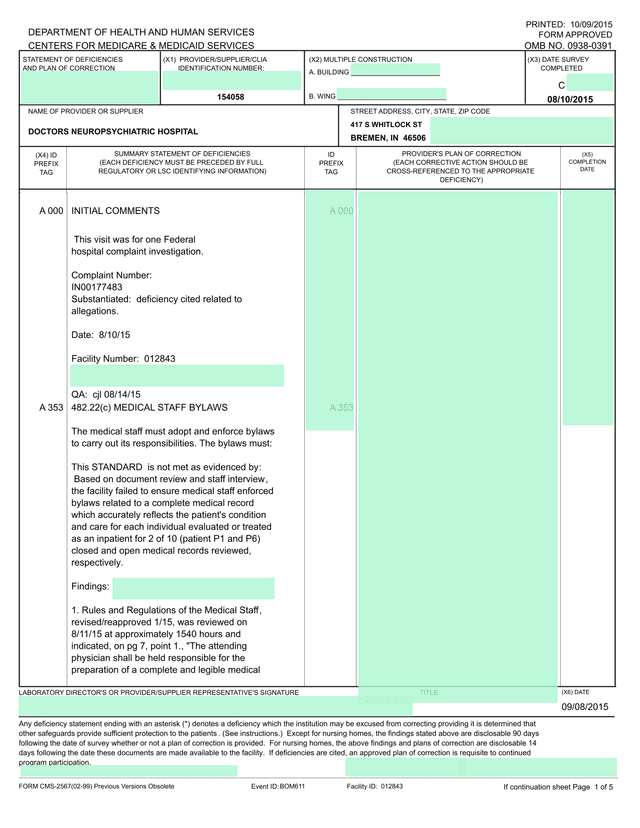 Statement Of Deficiencies And Plan Of Correction screenshot