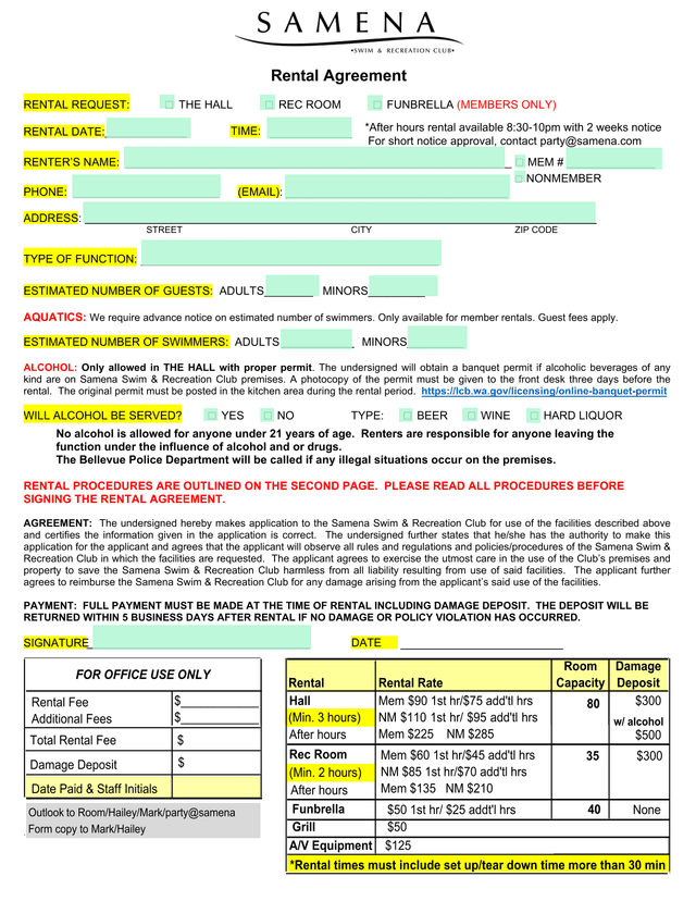 Rental Agreement screenshot