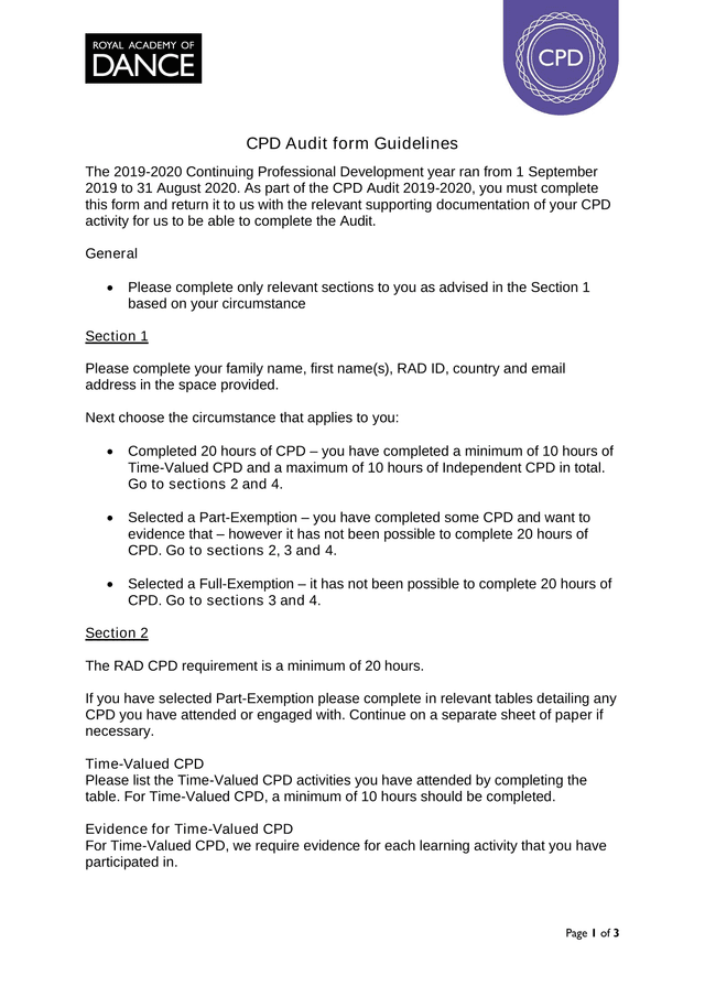 CPD Audit Form Guidelines screenshot