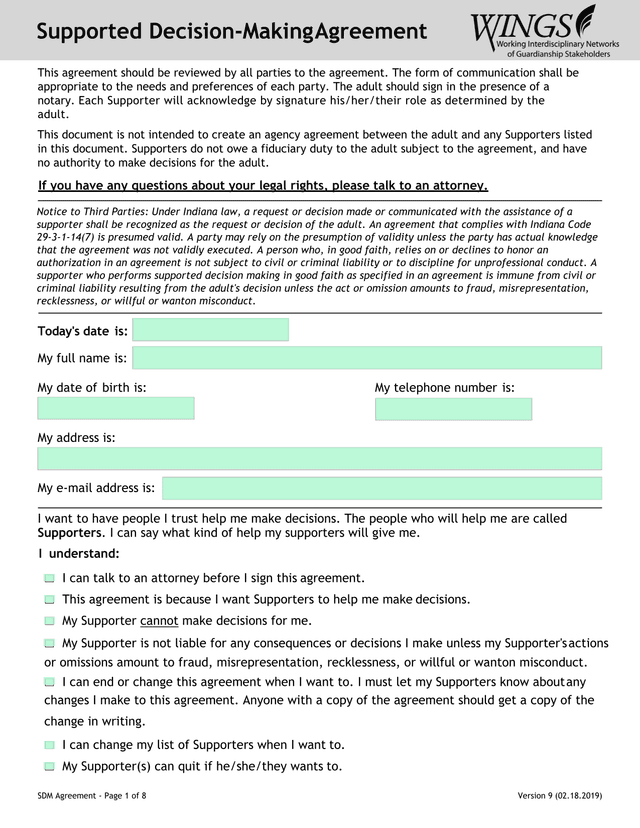 Supported Decision Making Agreement screenshot