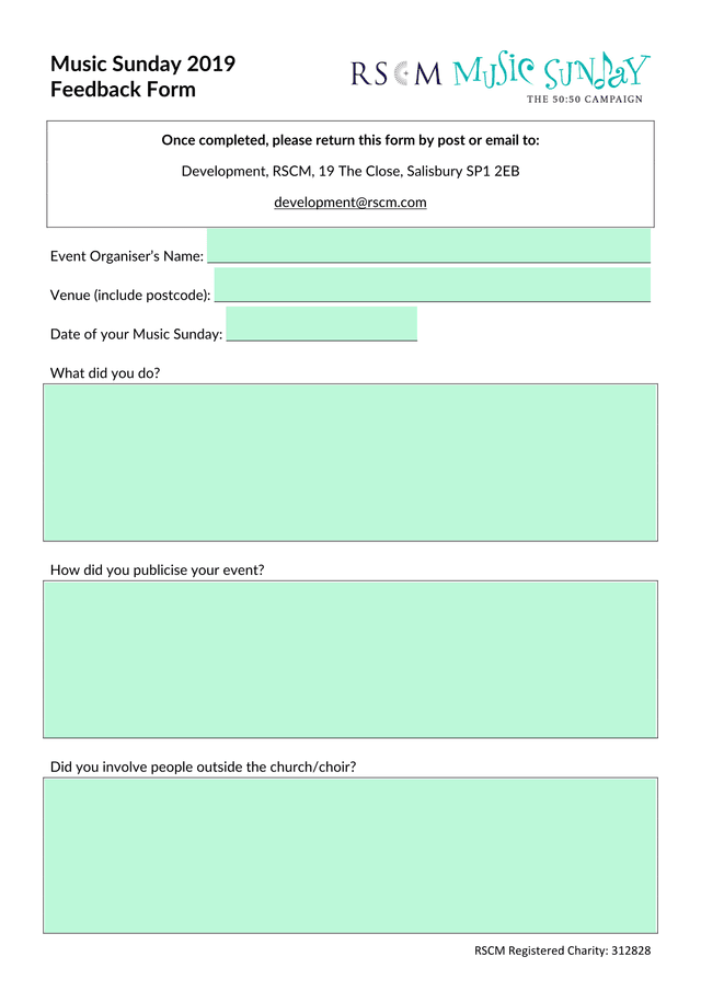 Music Sunday 2019 Feedback Form screenshot