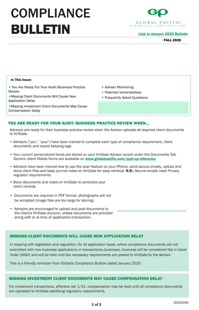 Compliance Bulletin screenshot